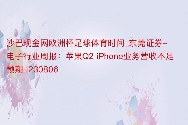 沙巴现金网欧洲杯足球体育时间_东莞证券-电子行业周报：苹果Q2 iPhone业务营收不足预期-230806