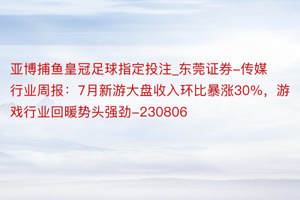 亚博捕鱼皇冠足球指定投注_东莞证券-传媒行业周报：7月新游大盘收入环比暴涨30%，游戏行业回暖势头强劲-230806