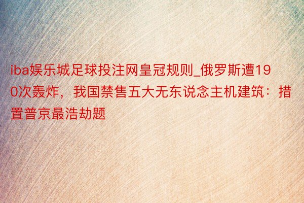 iba娱乐城足球投注网皇冠规则_俄罗斯遭190次轰炸，我国禁售五大无东说念主机建筑：措置普京最浩劫题