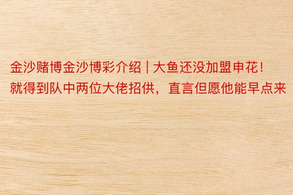 金沙赌博金沙博彩介绍 | 大鱼还没加盟申花！就得到队中两位大佬招供，直言但愿他能早点来