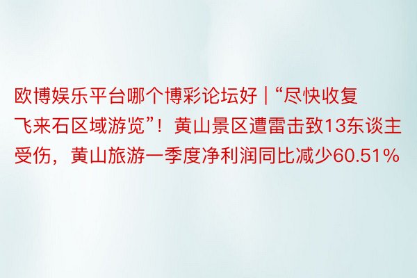 欧博娱乐平台哪个博彩论坛好 | “尽快收复飞来石区域游览”！黄山景区遭雷击致13东谈主受伤，黄山旅游一季度净利润同比减少60.51%