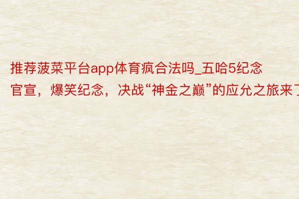 推荐菠菜平台app体育疯合法吗_五哈5纪念官宣，爆笑纪念，决战“神金之巅”的应允之旅来了